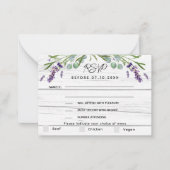 Lavande violet bois menu mariage réponse RSVP (Devant)
