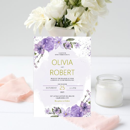Lavande violet et Faire-part de mariage Lilac or