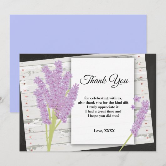 lavande, violet, fête, carte de remerciements (Devant / Derrière)