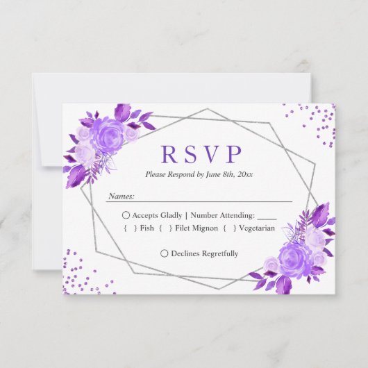 Lavande violet gris floral mariage de cadre RSVP (Devant)