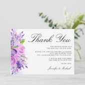 Lavande violet Mariage floral Carte de remerciemen (Debout devant)