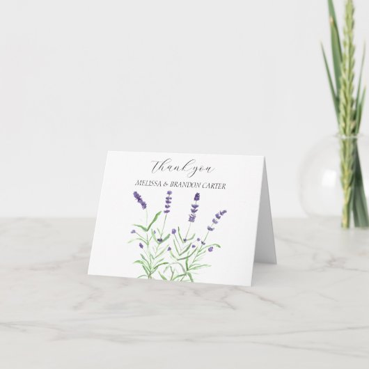 Lavande violet moderne Mariage Floral Merci (Devant)