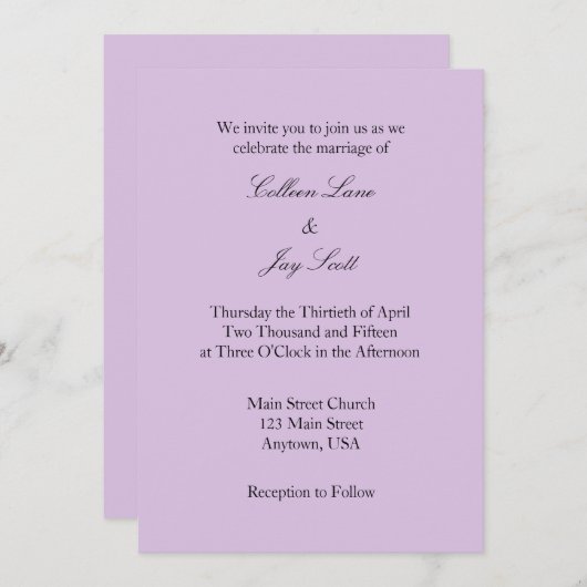 Lavande violet simple Faire-part de mariage (Devant / Derrière)