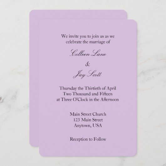 Lavande violet simple Faire-part de mariage (Devant / Derrière)