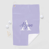 Lavande violette Monogramme Script Golf Serviette (En situation)