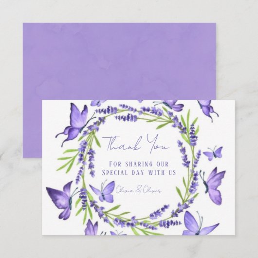 Lavande Wisteria & Papillons Mariage Merci (Devant / Derrière)