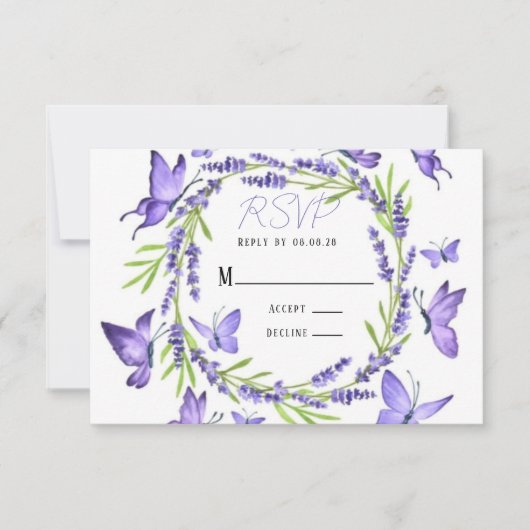 Lavande Wisteria & Papillons Mariage RSVP (Devant)