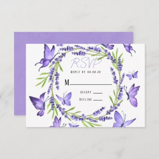 Lavande Wisteria & Papillons Mariage RSVP (Devant / Derrière)