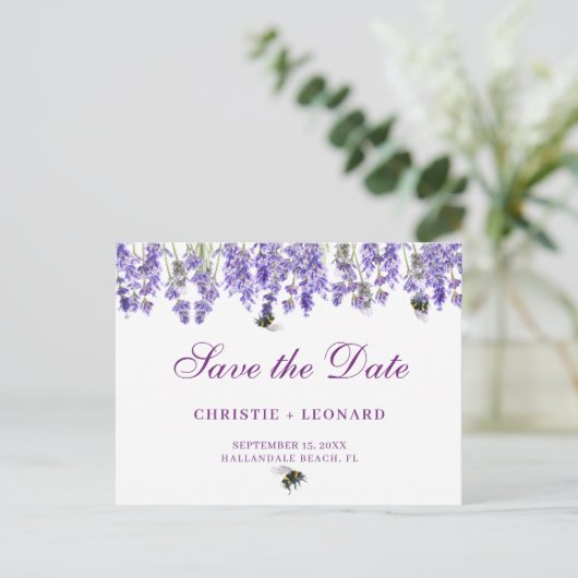 Lavander Simple Elegant Save the Date Briefkaart (Staand voorkant)