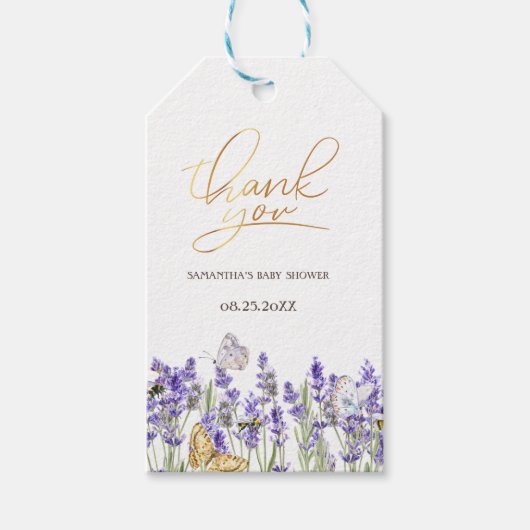 Lavander Vlinders Botanisch Baby shower Cadeaulabel (Voorkant)
