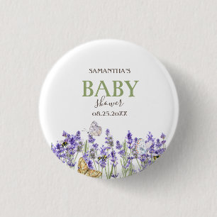 Lavander Vlinders Botanisch Baby shower Ronde Button 3,2 Cm