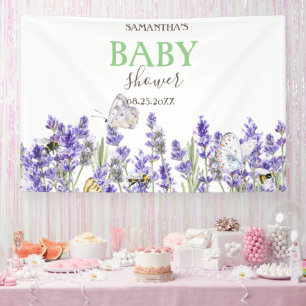Lavander Vlinders Botanisch Baby shower Spandoek