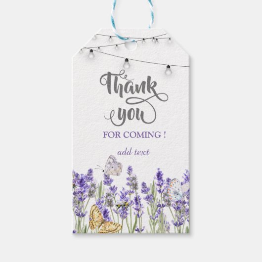 Lavander Vlinders Botanische Strijklichten Cadeaulabel (Voorkant)