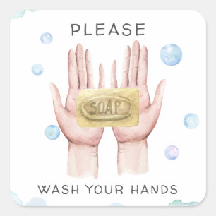 Lave-toi les mains   Autocollant d'illustration aq
