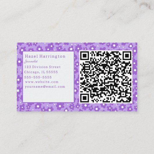 Lavendar Fleurs QR Code Carte de visite mignon (Dos)