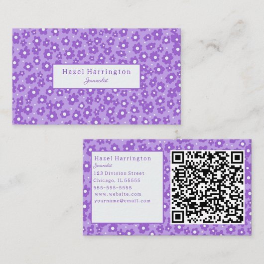Lavendar Fleurs QR Code Carte de visite mignon (Devant / Derrière)