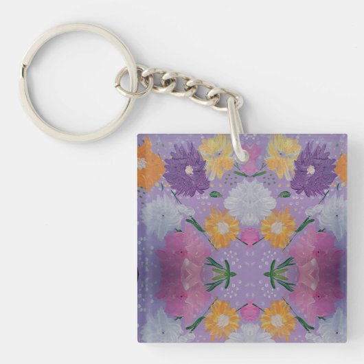 Lavendar Lovie Bloemen Acryl Sleutelhanger (Voorkant)