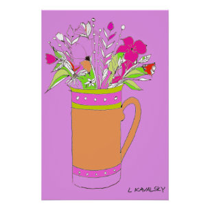 Lavendar OriginalFleurs Colorées Dans Une Affiche