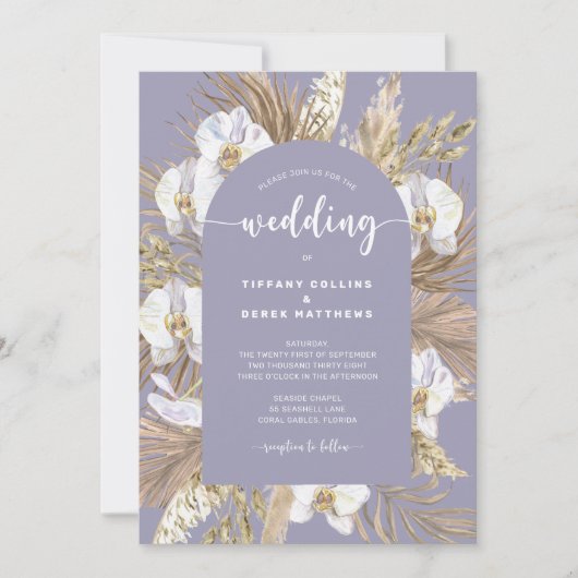 Lavendar Pampas Grass Arch Faire-part de mariage (Devant)