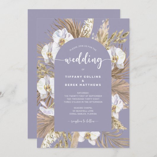 Lavendar Pampas Grass Arch Faire-part de mariage (Devant / Derrière)