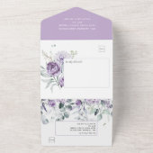 Lavende Peonies, White Roses Floral Wedding All In One Uitnodiging (Buitenkant)