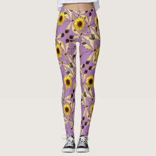 Lavendel Abstracte Zonnebloem Dragenfly Leggings