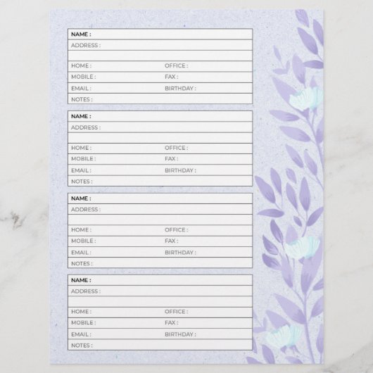  lavendel adresboek pagina (Achterkant)