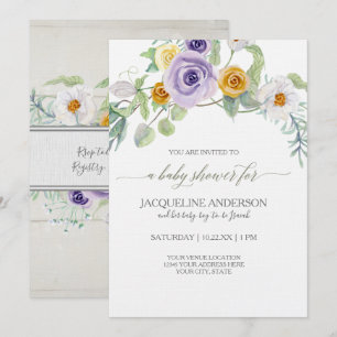 Lavendel Amber Roos Bloemen Baby shower Houten Boa Kaart