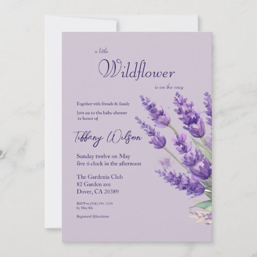 Lavendel Baby shower aankondiging (Voorkant)