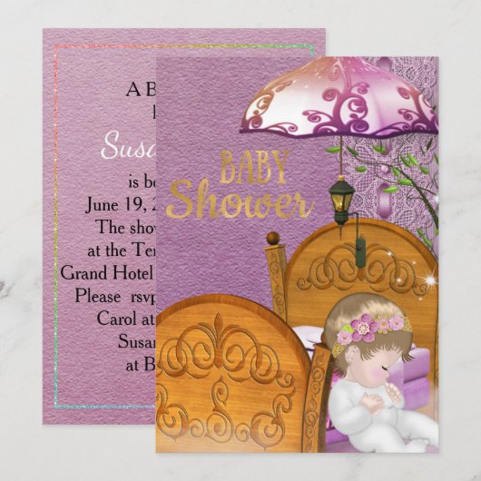 Lavendel Baby shower Invitation Kaart (Voorkant / Achterkant)