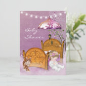  Lavendel Baby shower Uitnodiging met wieg (Staand voorkant)