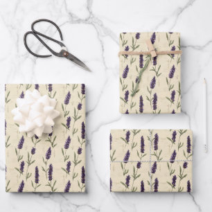 Lavendel Beige Bloemige Botanische Paarse Beige Inpakpapier Vel