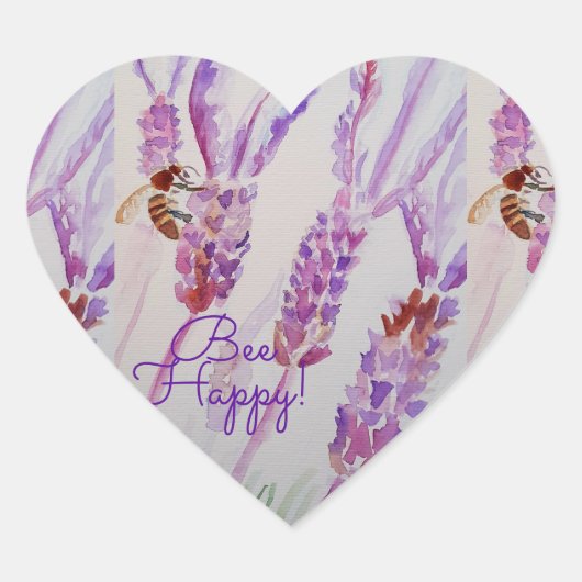 Lavendel bij Happy Herb Waterverf Flower Hart Sticker (Voorkant)