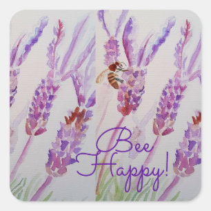Lavendel bij Happy Herb Waterverf Flower Vierkante Sticker