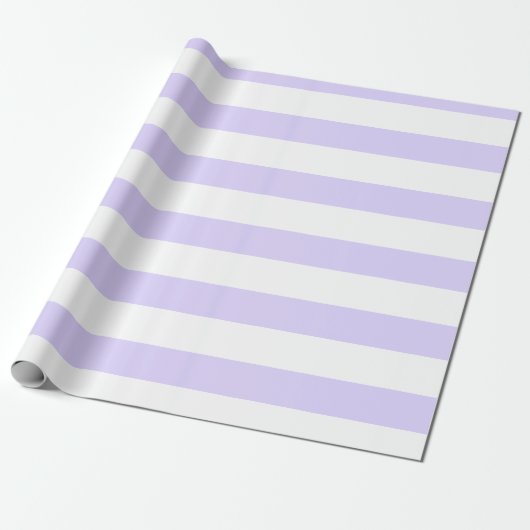 Lavendel Blauw en Wit Breed Horizontaal Gestreept Cadeaupapier (Uitgerold)