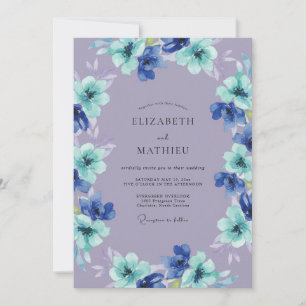 Lavendel Blauwe Bloemige Whimsy Bruiloft Kaart