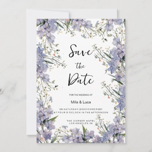 Lavendel blauwe munt zomerbloem Save the Date Kaart (Voorkant)