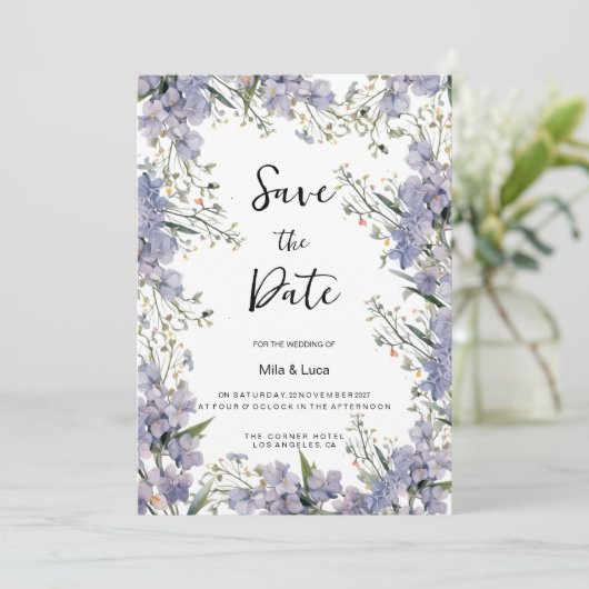 Lavendel blauwe munt zomerbloem Save the Date Kaart (Staand voorkant)