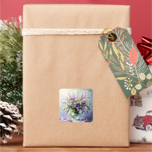 Lavendel Bloeiende Sering Boeket Vierkante Sticker