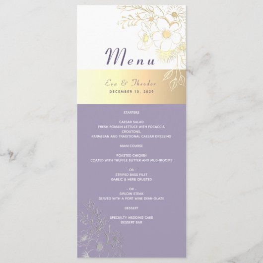 Lavendel Bloem Bruiloftsmenu Menu (Voorkant)