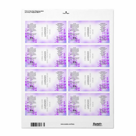 Lavendel bloem druppelaar flesjes labels (Full Sheet)