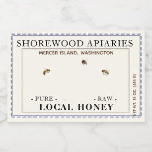 Lavendel Bloem Honing 3 x 2 Bijen Gestreepte Rand Voedselcontainer Etiket