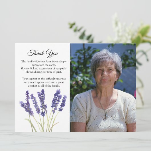 Lavendel Bloemelijke Begrafenis Dood Dank je  Kaart (Staand voorkant)