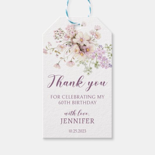 Lavendel bloemen 60e verjaardag dank u cadeaulabel (Voorkant)