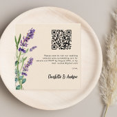 Lavendel bloemen beige QR code bruiloft RSVP Informatiekaartje