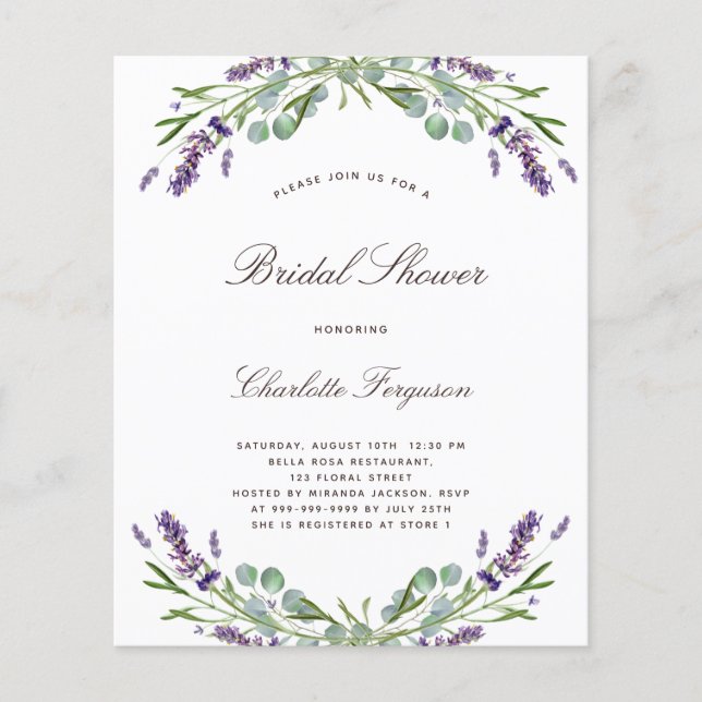 Lavendel bloemen bruids douche uitnodiging (Voorkant)