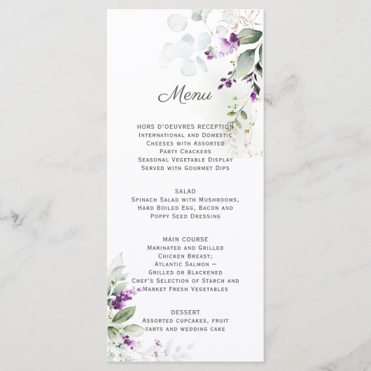 Lavendel Bloemen Bruiloft Menu (Voorkant)