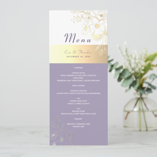 Lavendel Bloemen Bruiloft Menu (Staand voorkant)