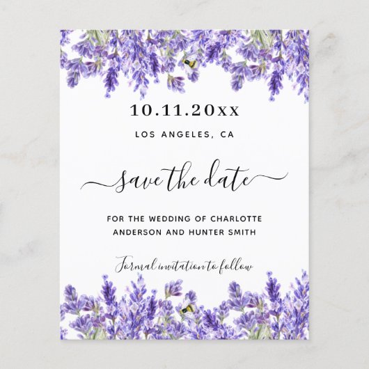 Lavendel bloemen bruiloft opslaan van de datum kaa (Voorkant)