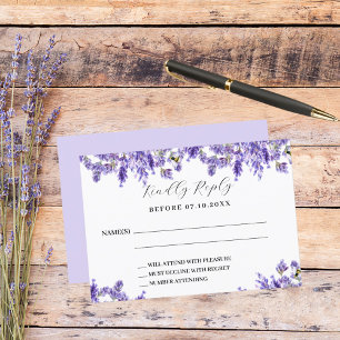 Lavendel bloemen bruiloft RSVP reactie Kaartje